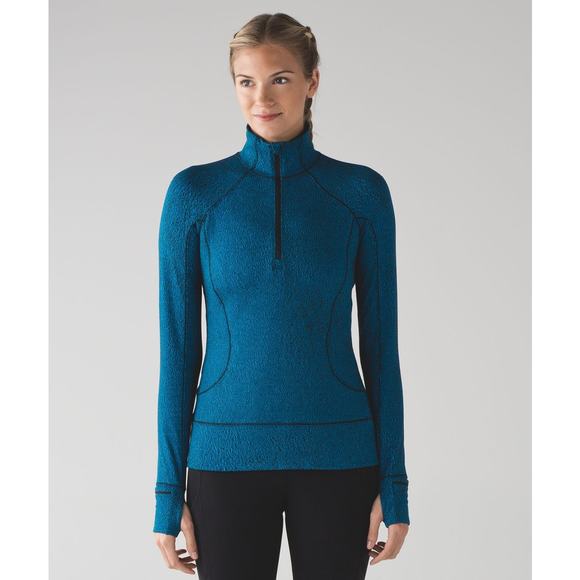 Lululemon Rush Hour 1/2 Zip Running Luon Spray Jacquard Shocking Blue Black - Picture 1 of 12